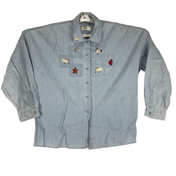 Carroll Reed Women's Embroidered Button Down Shirt Size 14 Blue - Picture 1 of 8
